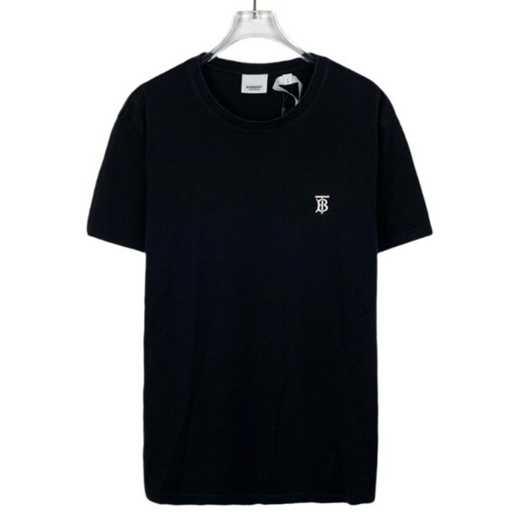 Burberry Black Cotton Crewneck T-Shirt with TB Logo Embroidery